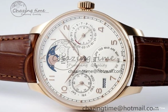 MIROTIME 0420 WellDesigned Portugieser Perpetual Calendar RG 5033 APSF 1:1 Best Edition White Dial on Brown Leather Strap A52610 Clone 7042